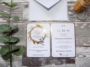 Zaproszenia ślubne złocone Roślinny Wianek