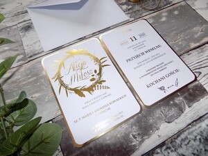 Zaproszenia ślubne złocone Roślinny Wianek