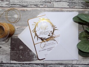 Zaproszenia ślubne złocone Roślinny Wianek