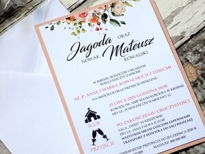 Zaproszenia ślubne jednokartkowe Brzoskwiniowe Kwiaty