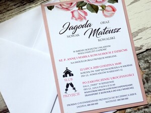 Zaproszenia ślubne jednokartkowe Pudrowa Róża