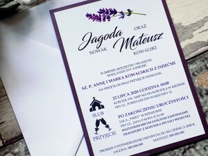 Zaproszenia ślubne jednokartkowe z motywem lawendy