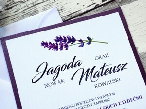 Zaproszenia ślubne jednokartkowe z motywem lawendy