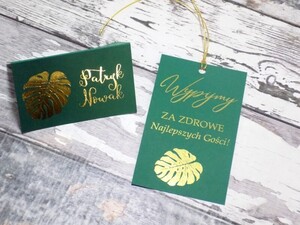 Złocone winietki na stoły Butelkowa Monstera