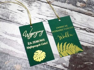 Zawieszki na alkohol złocone butelkowa zieleń- monstera, paproć leśna AW-WZM1