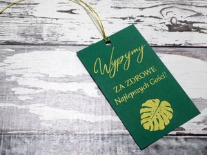 Zawieszki na alkohol złocone butelkowa zieleń- monstera, paproć leśna AW-WZM1