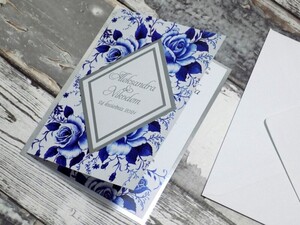 Zaproszenia kwiatowe chabrowa róża AW-ZCHR