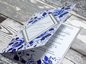 Zaproszenia kwiatowe chabrowa róża AW-ZCHR