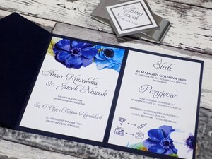 Zaproszenia kopertowe granatowo srerbrne AW-ZKS