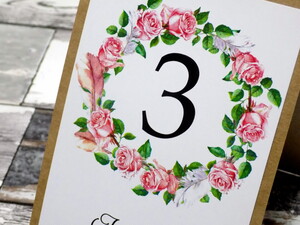 Numery stolików ekologiczne pudrowe róże pióra AW-SE09
