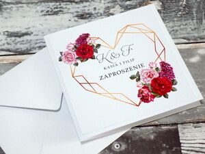 Zaproszenie geometryczne serce - róża AW-GSR