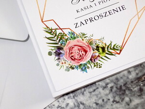 Zaproszenia geometryczne serce- łososiowa róża AW-GSR