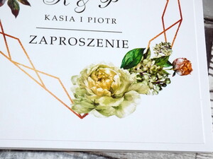 Zaproszenia geometryczne serce - kremowa piwonia AW-GSP