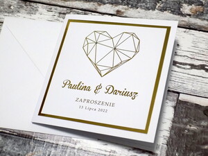 Zaproszenia ślubne złocone Diamentowe Serce
