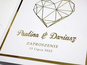 Zaproszenia ślubne złocone Diamentowe Serce