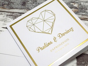 Zaproszenia ślubne złocone Diamentowe Serce