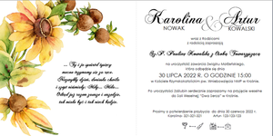 Zaproszenia ślubne rustykalne Żółte Słoneczniki