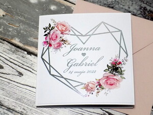 Zaproszenia ślubne geometryczne Pudrowe Róże