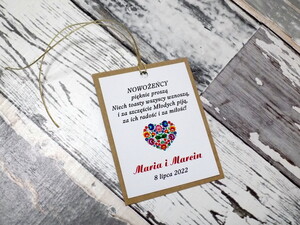 Zawieszki na alkohol weselny rustykalne Folkowe Serce