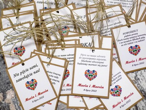 Zawieszki na alkohol weselny rustykalne Folkowe Serce