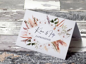 Zaproszenia ślubne rustykalne Białe Kwiaty, Romb
