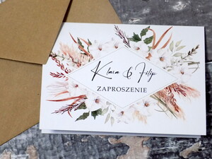 Zaproszenia ślubne rustykalne Białe Kwiaty, Romb