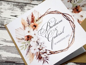 Zaproszenia ślubne rustykalne Trawa Pampasowa i Kwiaty