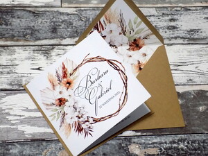 Zaproszenia ślubne rustykalne Trawa Pampasowa i Kwiaty