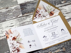 Zaproszenia ślubne rustykalne Trawa Pampasowa i Kwiaty