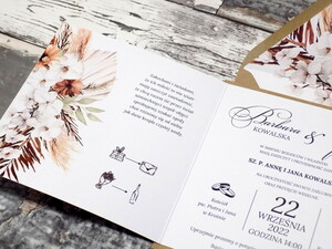 Zaproszenia ślubne rustykalne Trawa Pampasowa i Kwiaty