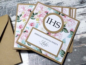 Zaproszenia na Pierwszą Komunię Świętą Mięta i Róż