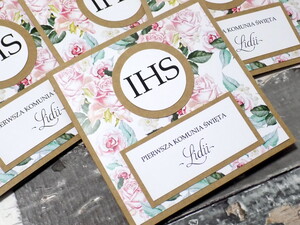 Zaproszenia na Pierwszą Komunię Świętą Mięta i Róż