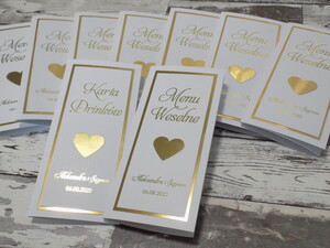 Menu weselne złote serduszko AW-MZS