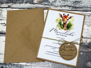 Zaproszenia urodzinowe ze zwierzątkami / safari / żyrafa