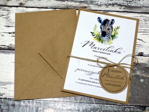 Zaproszenia urodzinowe ze zwierzątkami / safari / zebra