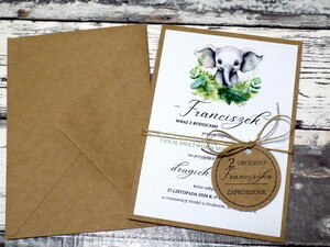 Zaproszenia urodzinowe ze zwierzątkami / safari / słonik