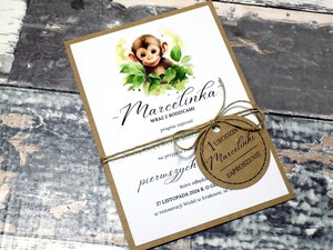 Zaproszenia urodzinowe ze zwierzątkami / safari / małpka