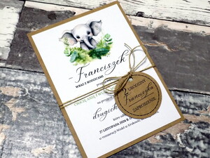 Zaproszenia urodzinowe ze zwierzątkami / safari / słonik