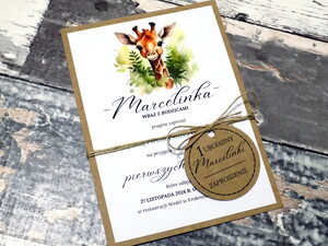 Zaproszenia urodzinowe ze zwierzątkami / safari / żyrafa