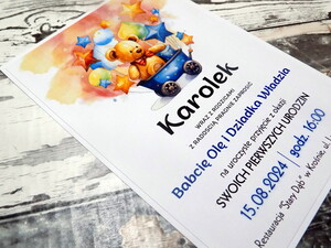 Zaproszenie urodzinowe / na urodziny / roczek / kolorowy miś