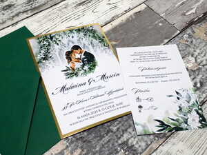 Zaproszenia ślubne Młoda Para zielone/złote AW-ZMP1