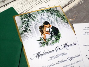 Zaproszenia ślubne Młoda Para zielone/złote AW-ZMP1