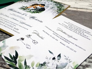 Zaproszenia ślubne Młoda Para zielone/złote AW-ZMP1