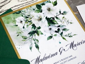 Dwukaratkowe zaproszenia ślubne białe kwiaty AW-Z12