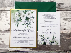 Dwukaratkowe zaproszenia ślubne białe kwiaty AW-Z12