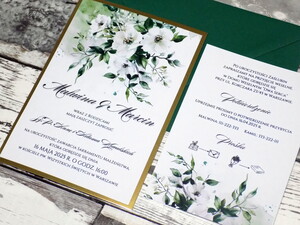 Dwukaratkowe zaproszenia ślubne białe kwiaty AW-Z12