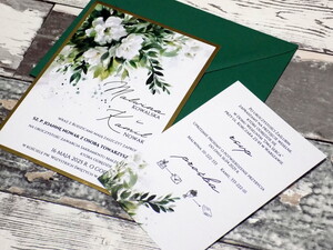 Dwukaratkowe zaproszenia ślubne zielona akwarela AW-Z13