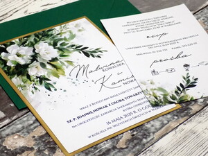 Dwukaratkowe zaproszenia ślubne zielona akwarela AW-Z13