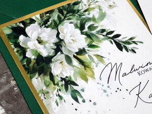 Dwukaratkowe zaproszenia ślubne zielona akwarela AW-Z13