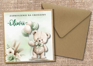 Zaproszenia na roczek / urodziny - Miś Teddy AW-ZU2